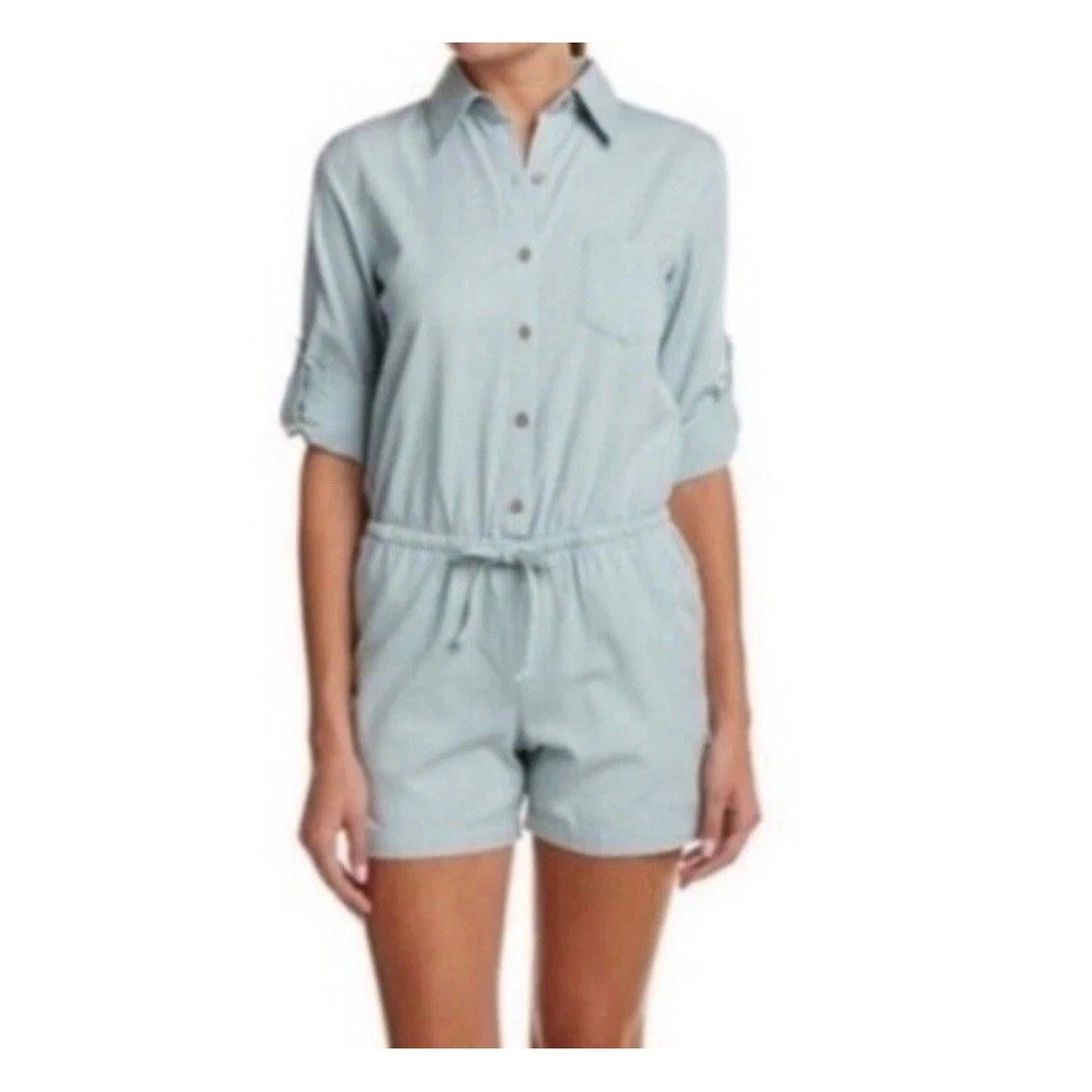 Cabi Alexa Women's Minty Button/Tie Waist Shorts Romper - Size Small